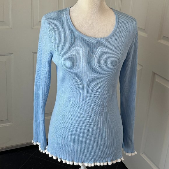 Calvin Klein Light Blue Round Neck Long Sleeve Blouse Sz M - Picture 11 of 11